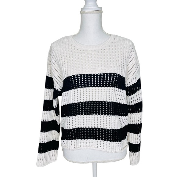 ZARA Black White Wide Stripe Open Stitch Sweater Small - Picture 1 of 8